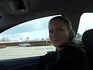 Stunning young blond is picked up & paid to fuck in a parking lot